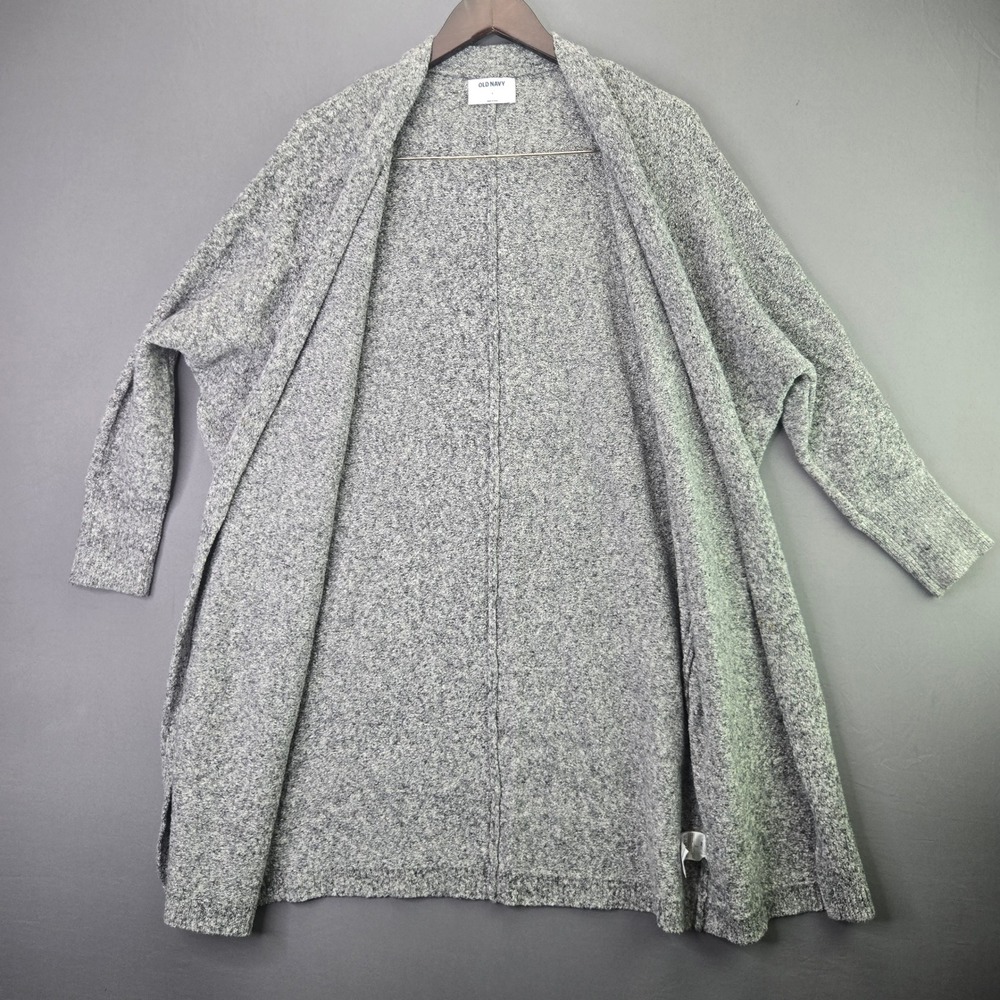 Old Navy Cardigan Sweater Open Front Longline Large Grey Marled Knit Cozy Relax - Picture 8 of 11